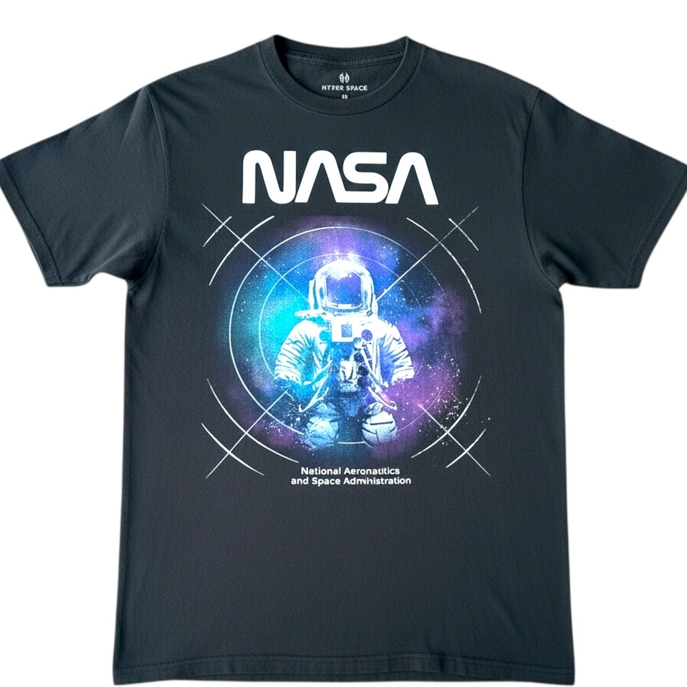 🌸3/$15🌸 NASA Astronaut Tee Space Graphic Print Crew Neck Short Sleeve Black Med - Picture 3 of 7